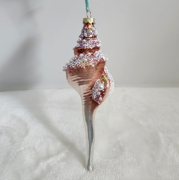 St. Nicholas Square Glass Pearl Glitter Seashell Holiday Christmas Ornament NWT - Picture 2 of 14